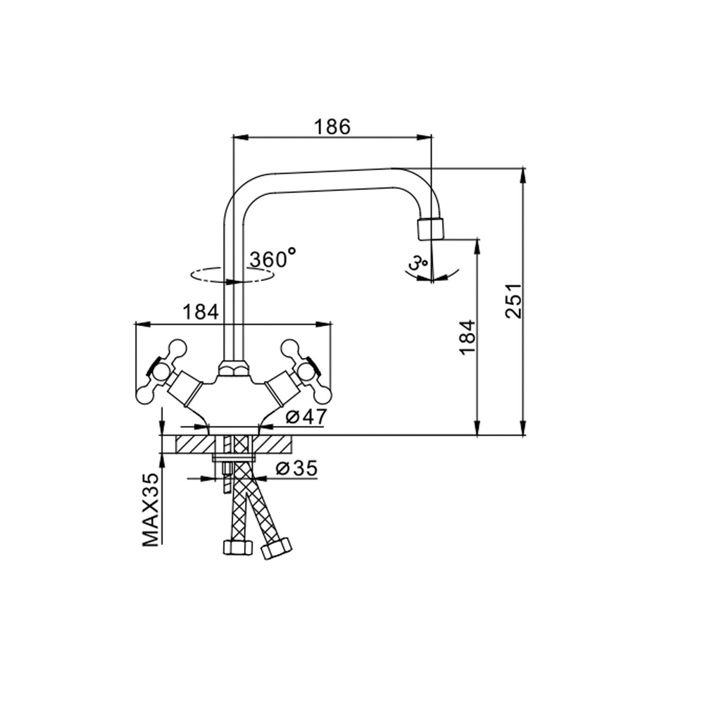 Смеситель для кухни 1/2 кер F4019 FRAP (выс.пов.излив, п/шпильку, хром, силумин)