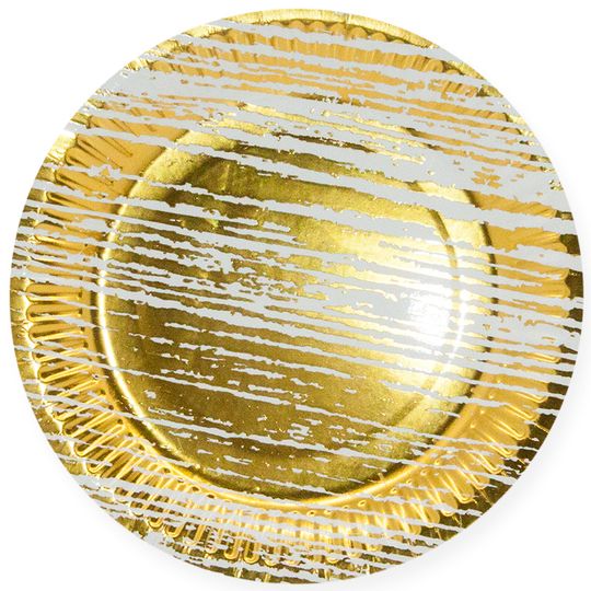 Тарелки 23 см., Структура дерева, Золото/Белый, 6 шт.