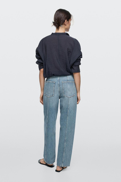 Massimo Dutti Джинсы прямого кроя с декоративными швами, светло-голубой