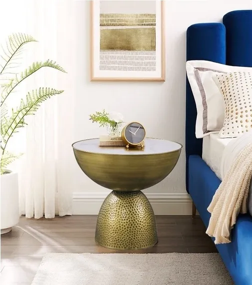 Журнальный столик Drum, Ø51х50 см, белая керамика, латунь