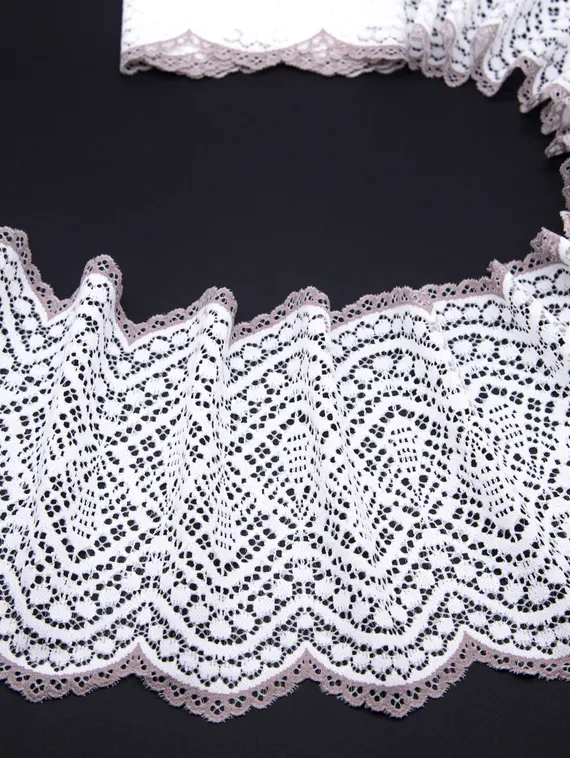 03-177  Кружево эластичное 17 см, белый/темно-лиловый