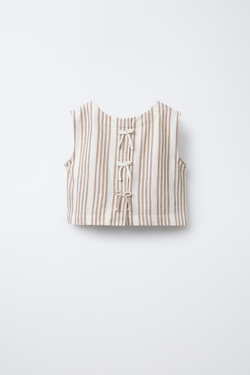 ZARA ФУТБОЛКА С ПОЛОСАМИ И БАНТАМИ, БЕЖЕВЫЙ