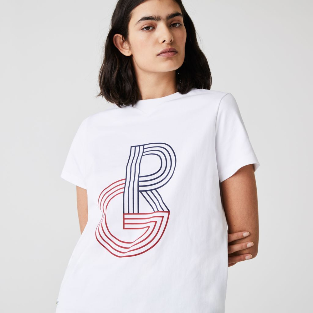 Женская теннисная футболка Lacoste SPORT Graphic Roland Garros - white/blue marine