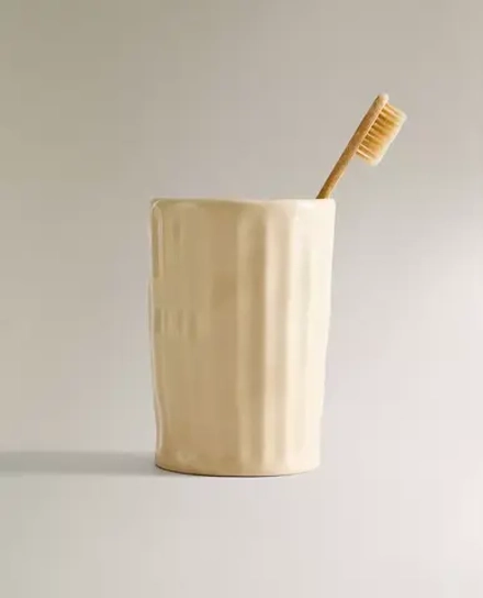 ZARA HOME СТАКАН ДЛЯ ЗУБНЫХ ЩЕТОК С РЕЛЬЕФНЫМ УЗОРОМ, РОЗОВАТО-БЕЖЕВЫЙ