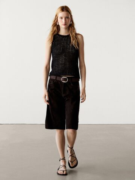 Massimo Dutti Топ из ажурного трикотажа с круглым вырезом, черный