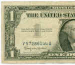 Банкнота США 1 доллар (серебряный сертификат) 1957B V 57286144 A. F-VF