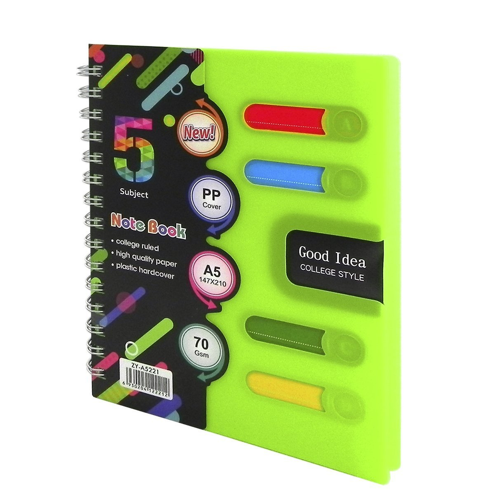 Тетрадь 120л., А5, клетка, Alingar "Good Idea", гребень, пластиковая обложка с информ окном, цветные пластиковые разделители, ассорти 4 цвета