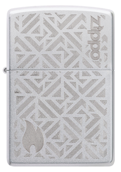 Зажигалка Zippo Logo and Flame с покрытием Satin Chrome, латунь/сталь, серебристая, матовая, 38x13x5