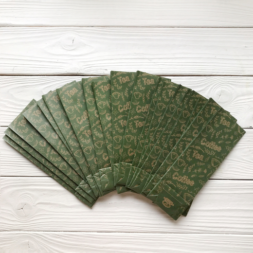 Крафт пакет "Coffee&Tea", 7х4х21 см (зелёный)