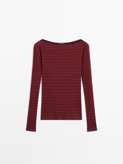 Massimo Dutti Футболка в полоску с длинными рукавами, красный