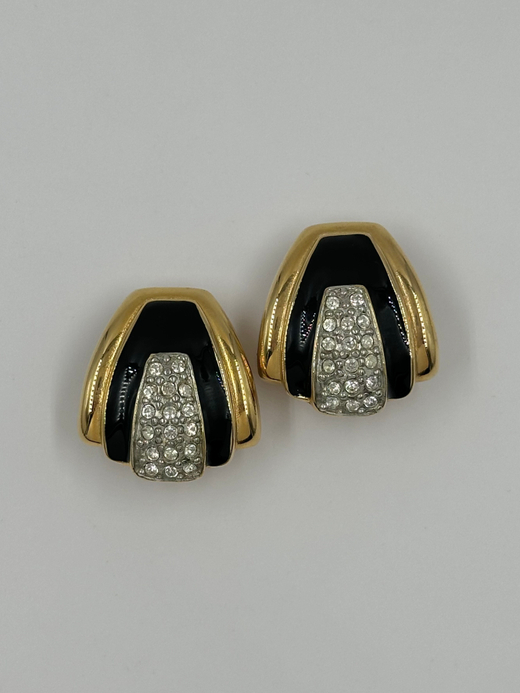 Клипсы с чёрной эмалью и кристаллами