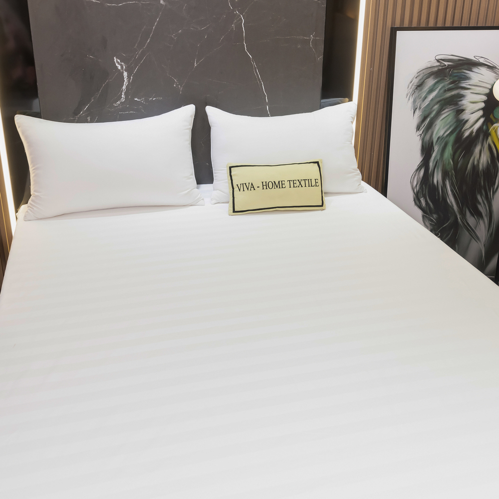 Простыня Страйп Сатин Однотонный Отель белый 100% хлопок на резинке 3x3 RR3CTH03718030