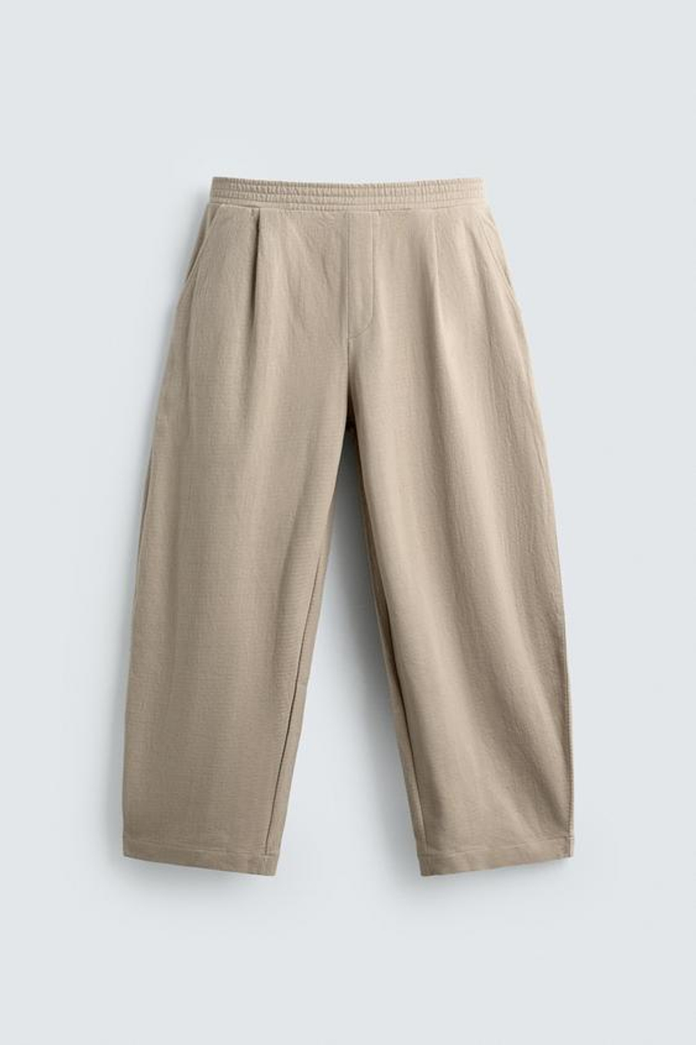 ZARA БРЮКИ-ДЖОГГЕРЫ BALLOON FIT ИЗ ТЕКСТУРИРОВАННОЙ ТКАНИ, БЕЖЕВЫЙ