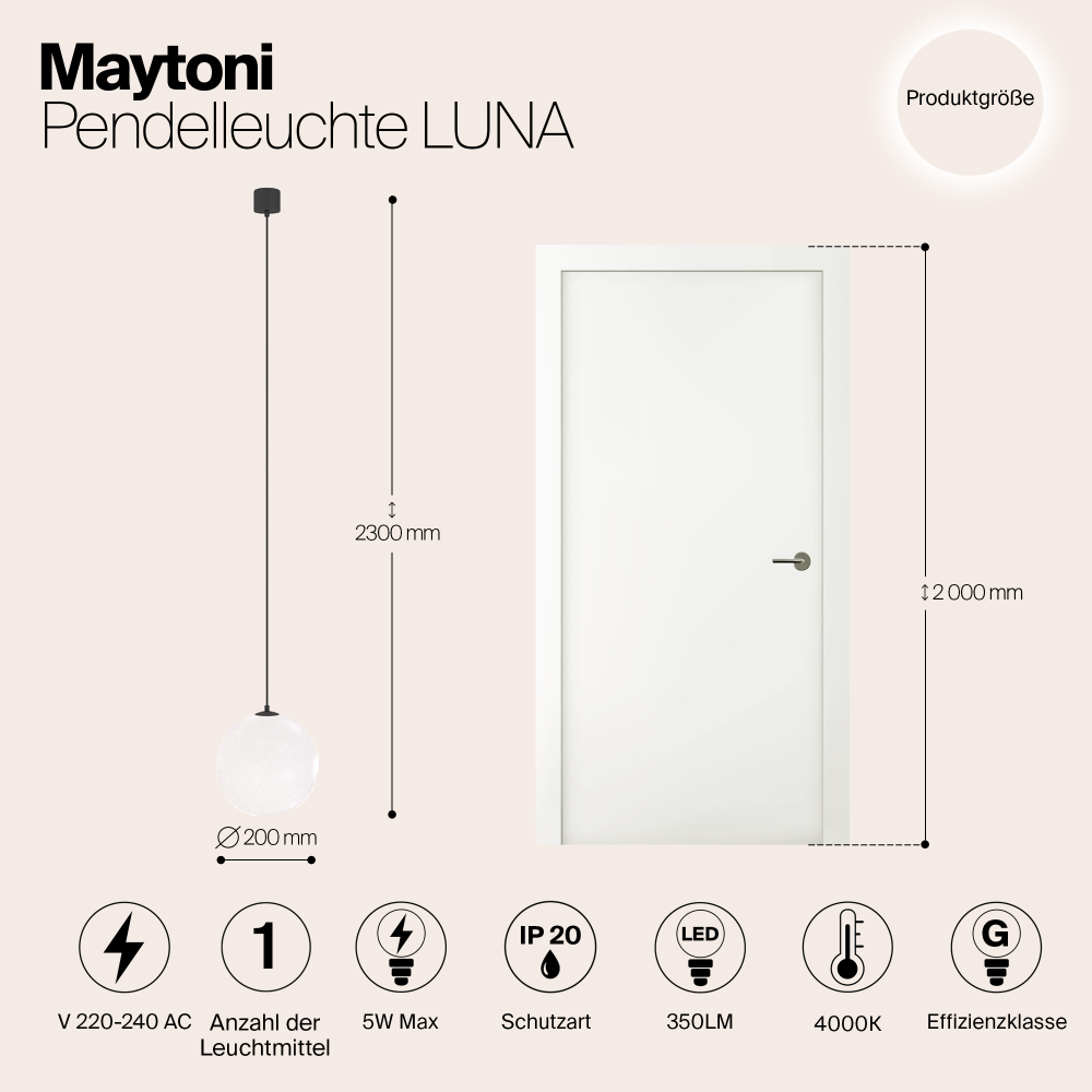 Подвесной светодиодный светильник Maytoni Luna P039PL-5W4K-20-B