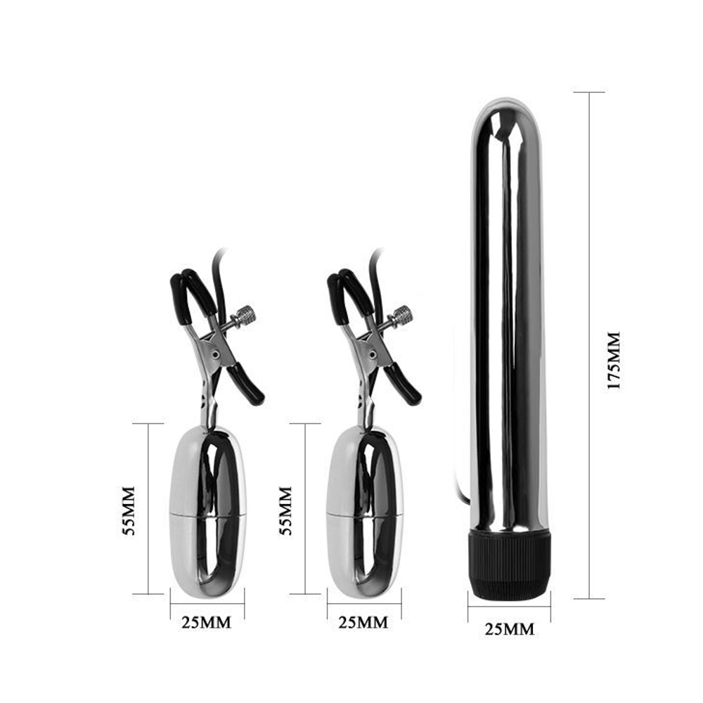 Набор из вибратора и вибростимуляторов для груди Turbo NippleClamps