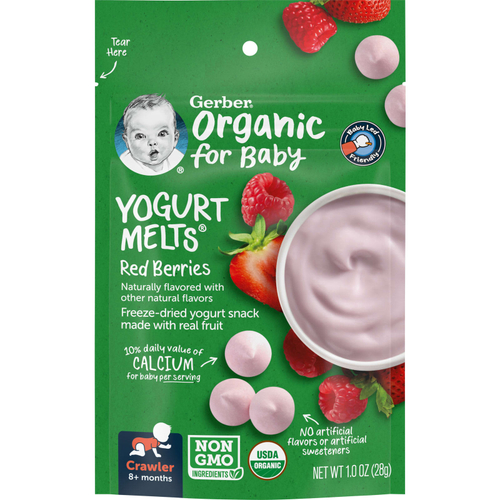 Gerber, Organic, Yogurt Melts, для малышей от 8 месяцев, с красными ягодами, 28 г (1,0 унция)
