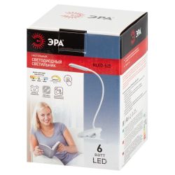 Настольный светильник ЭРА NLED-525-6W-W светодиодный аккумуляторный на прищепке белый