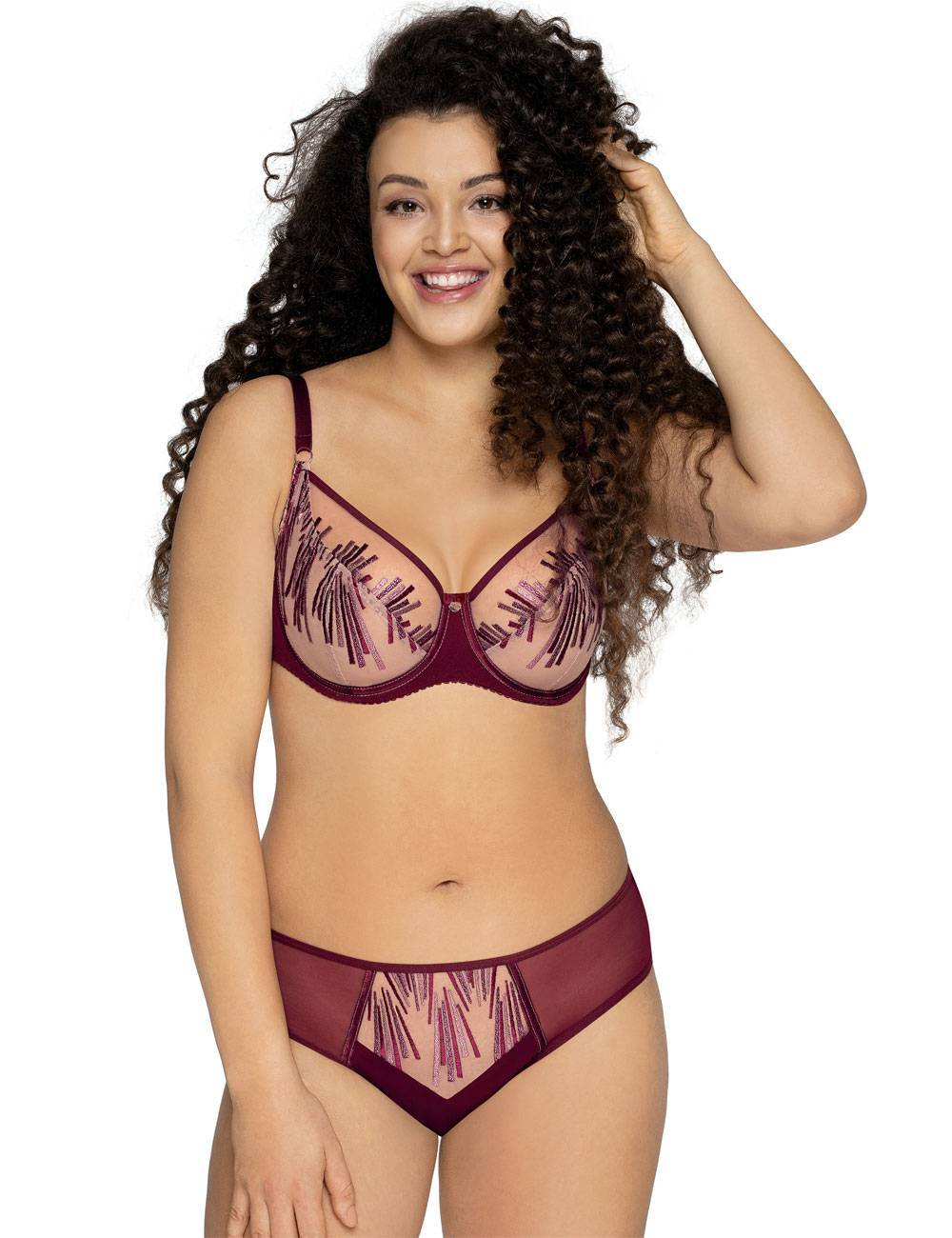 Бордовый бюстгальтер Calla с мягкой чашкой и эффектной вышивкой (Размер: 80H) (Цвет: бордовый)