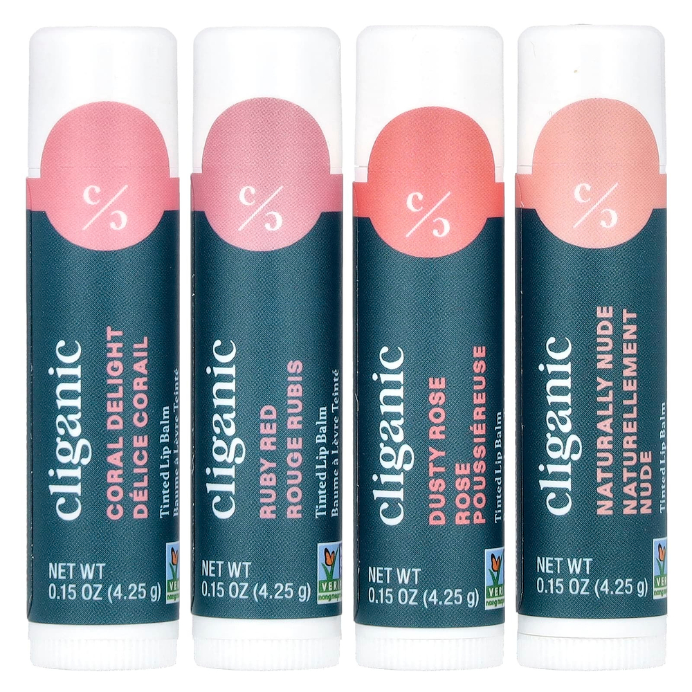 Cliganic, набор оттеночных бальзамов для губ, оттенок, 4 тюбика по 4,25 г (0,15 унции)