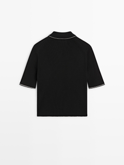 Massimo Dutti Футболка поло с короткими рукавами, черный