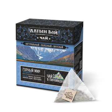 Чайный напиток "Горный мир"ВИТАМИННЫЙ, Состав: Чабрец, зверобой, курильский чай, бадан, смородина (15 пирамидок)