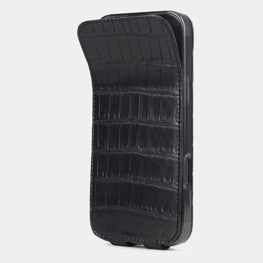 Чехол iPhone 16 Pro Max натуральная кожа аллигатора, черного цвета