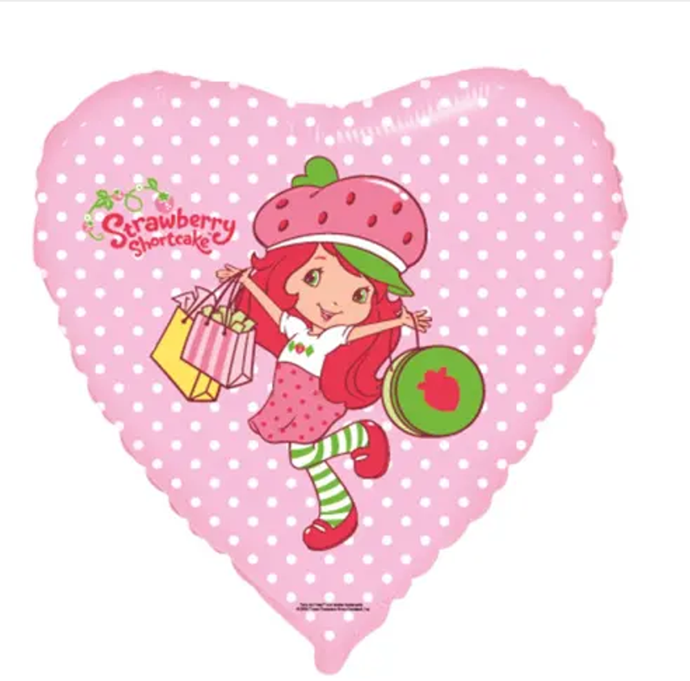 Ф 18'' Сердце Клубничка с покупками Розовый 45 см.
