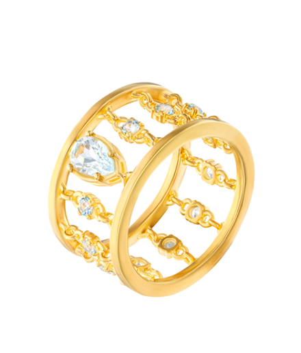 Кольцо широкое из серебра со вставками из голубых фианитов