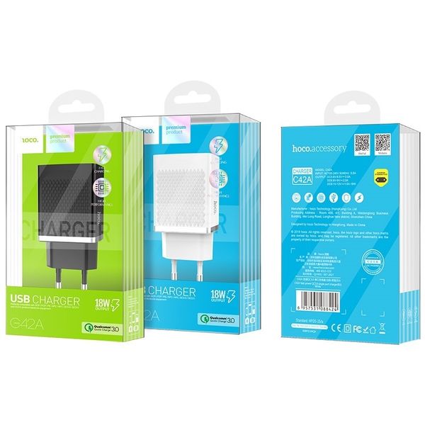 Зарядное устройство Hoco C42a, Quick Charge 3.0 (Черное)