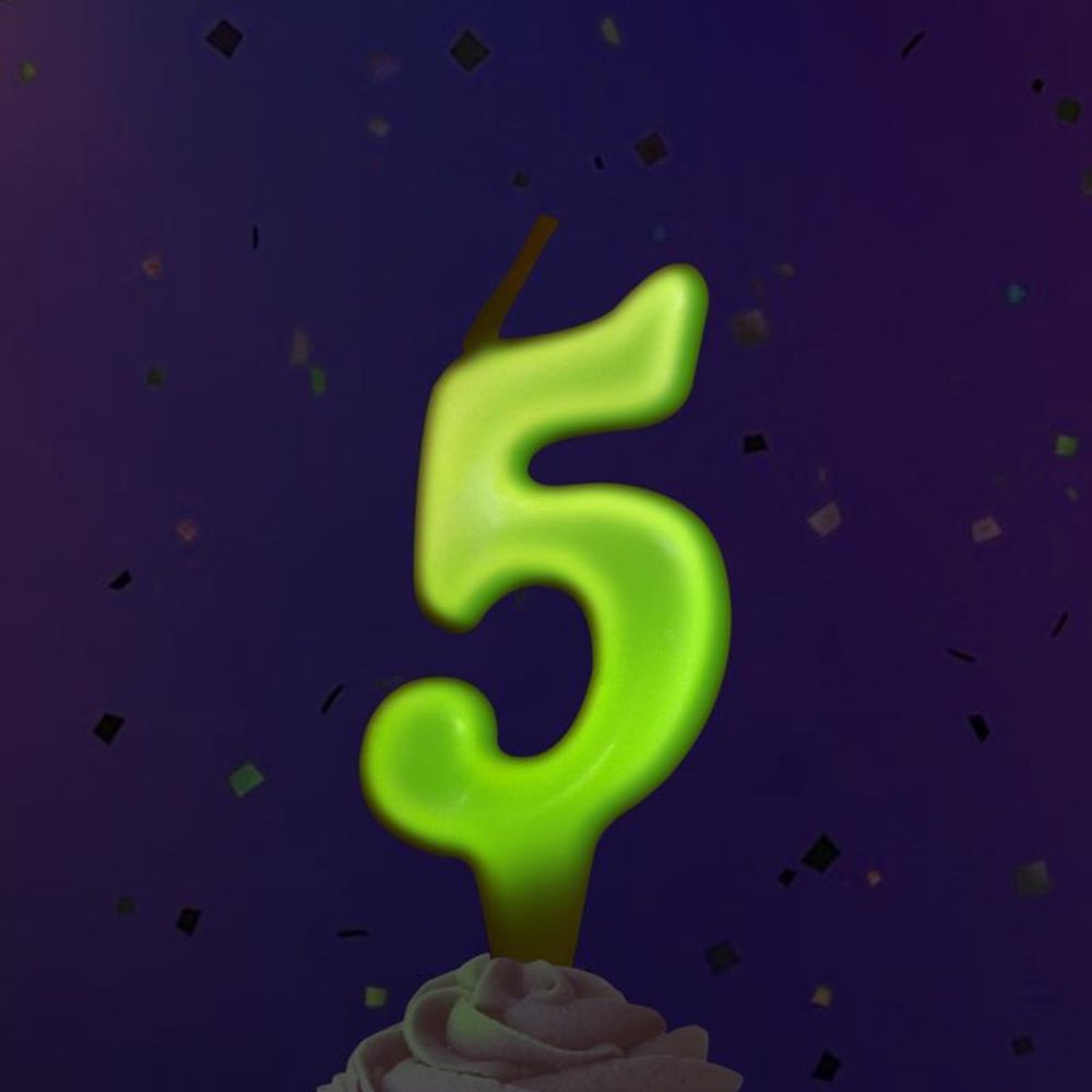 Свеча Цифра, 5 Люминесцентная, Флуор, 8 см, 1 шт.