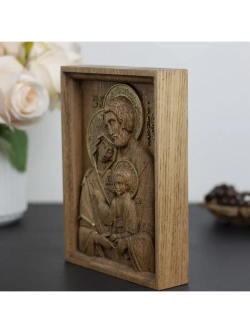 Святое семейство икона деревянная резная, ясень (2)