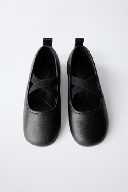 ZARA КОЖАНЫЕ БАЛЕТКИ, ЧЕРНЫЙ
