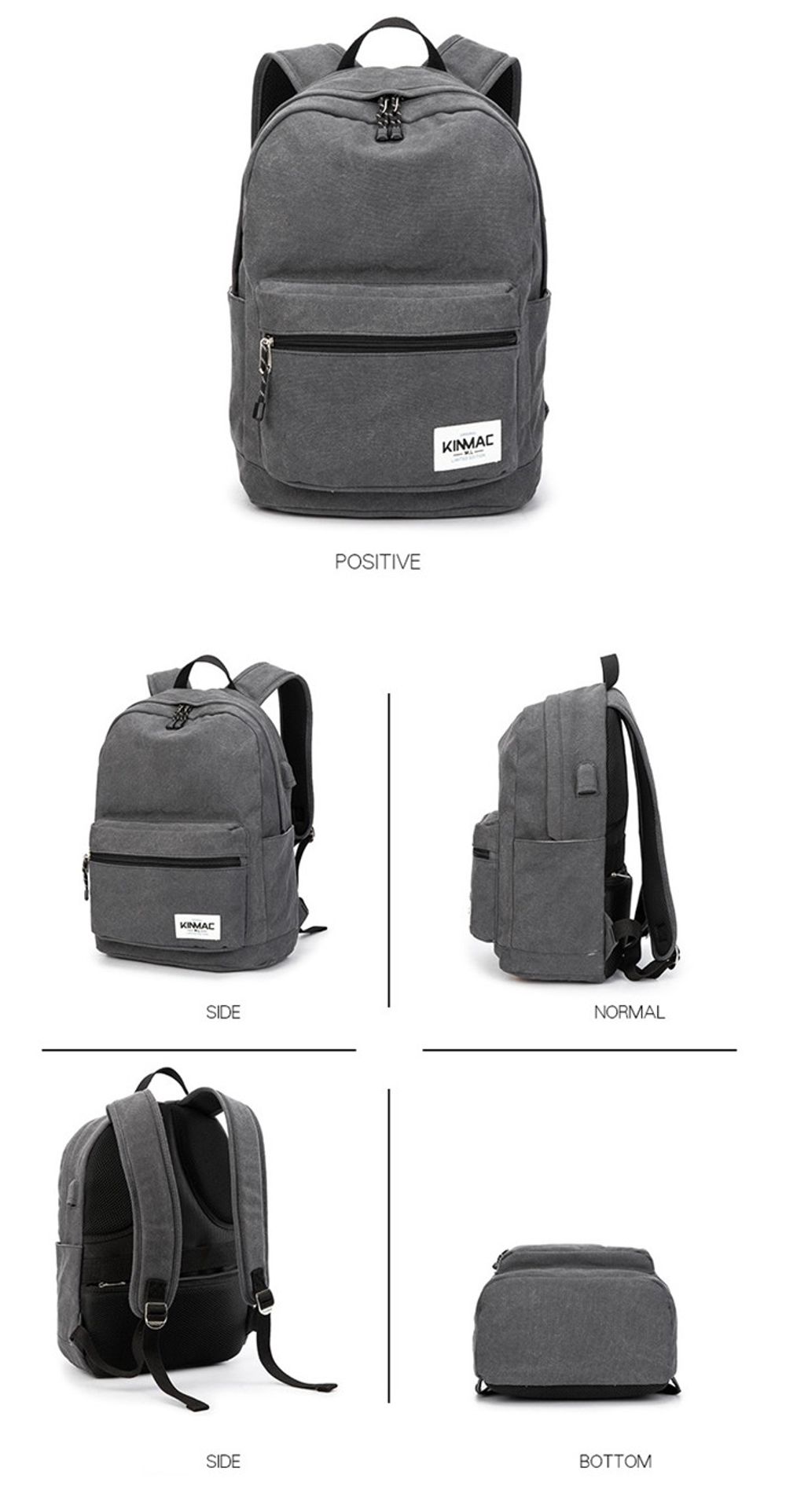 Рюкзак с отделением для ноутбука до 15,6" и USB-портом для зарядки (Серый)