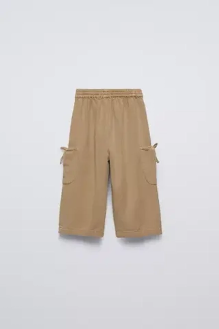 ZARA БРЮКИ ИЗ СТРУЯЩЕЙСЯ ТКАНИ С БАНТАМИ, БЕЖЕВЫЙ