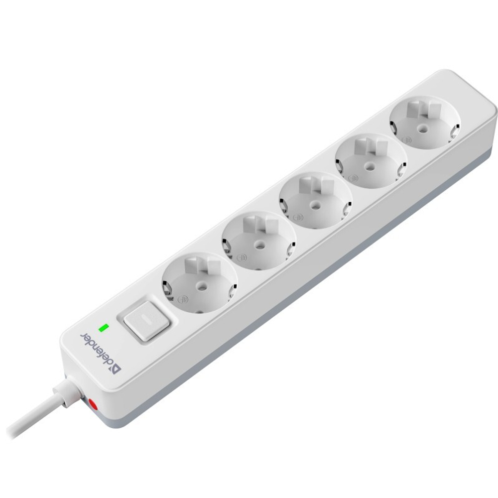 Удлинитель с сетевым фильтром Defender DFS 135, белый, 5 розеток, 5 м.