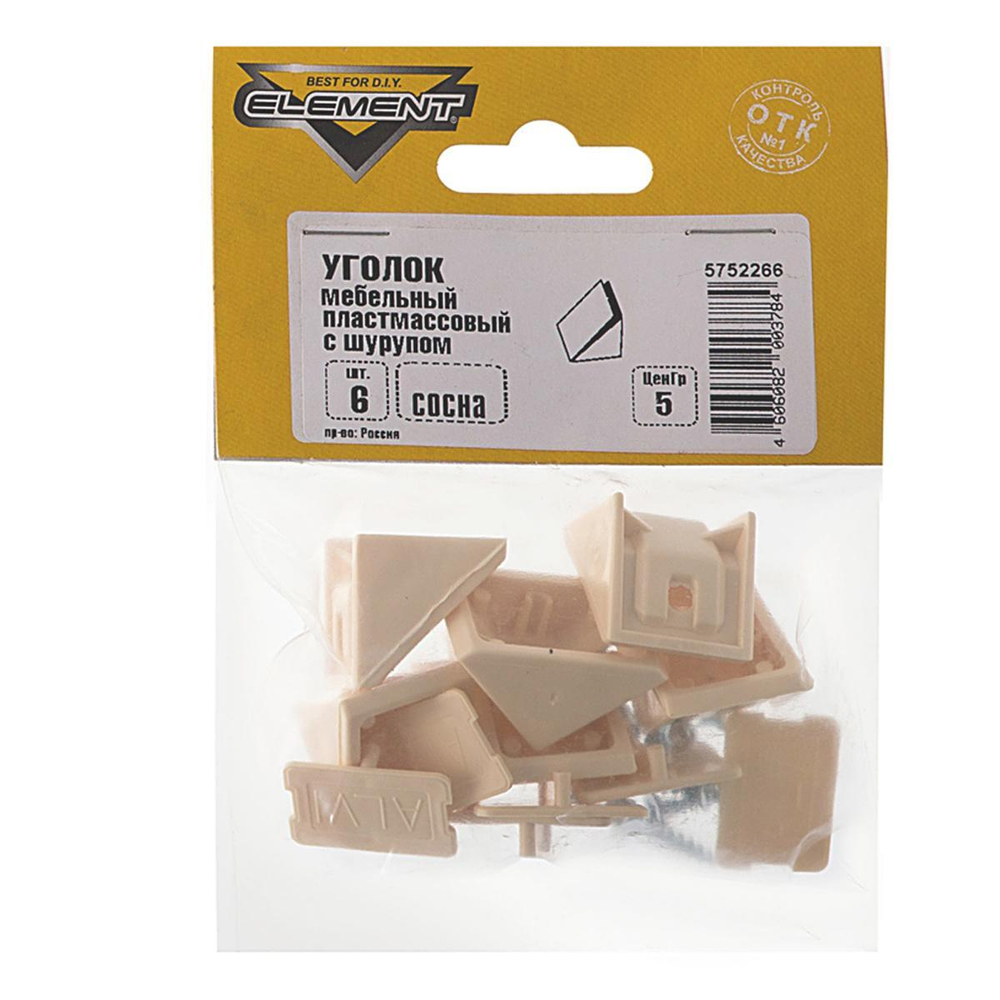 УГОЛКИ ELEMENT МЕБЕЛЬНЫЕ ПЛАСТ СОСНА С ШУРУПОМ 6ШТ