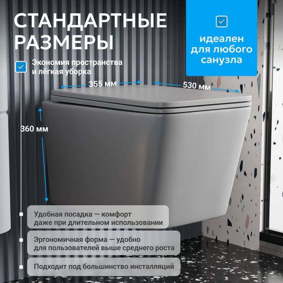 Унитаз ABBER Rechteck AC1201MG подвесной серый матовый, безободковый