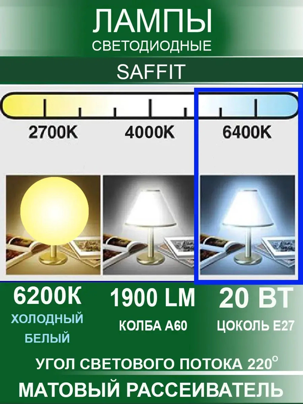 Лампа светодиодная E27 20W холодный свет 10 штук