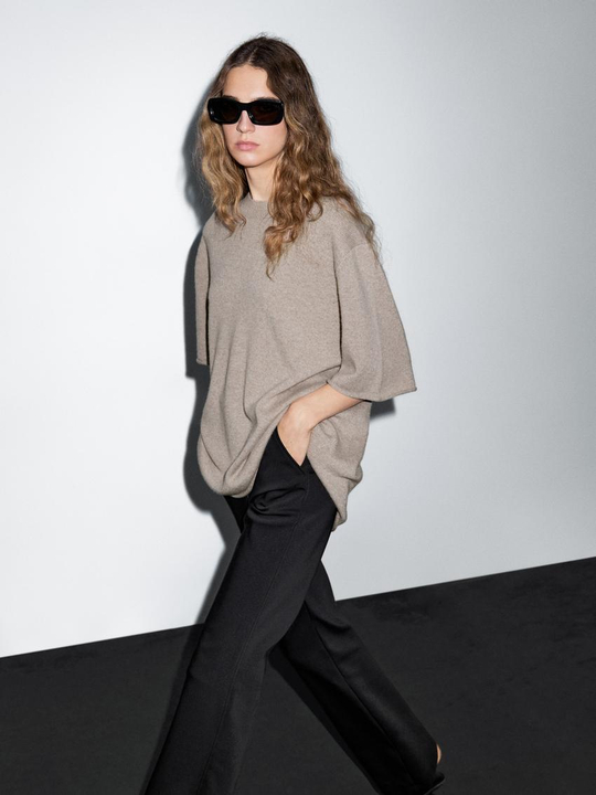 Massimo Dutti Свитер оверсайз из 100% кашемира, кротово-коричневый