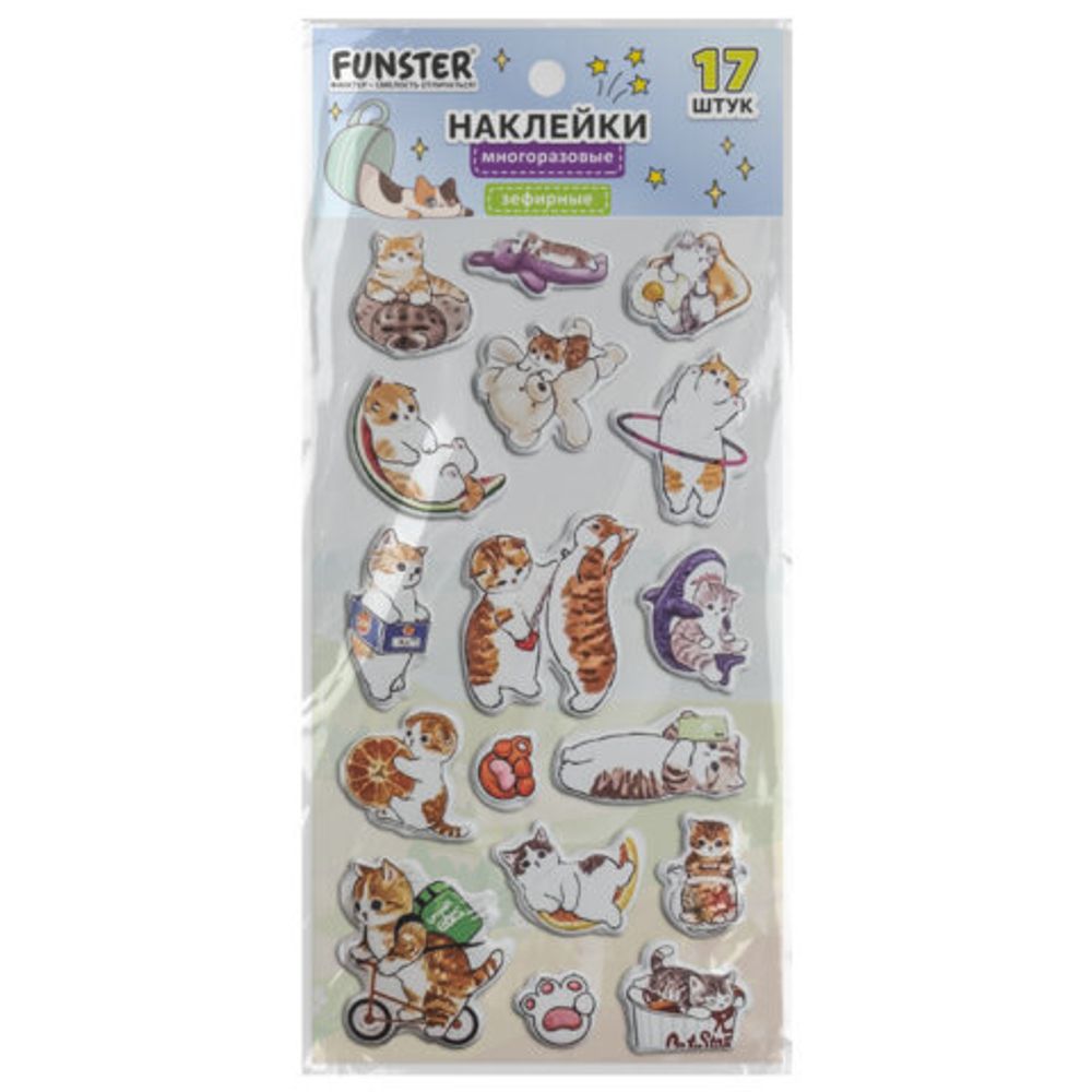 Наклейки зефирные "Котики", 18х9,5 см, ассорти 6 видов, FUNSTER (ФАНСТЕР), 666092