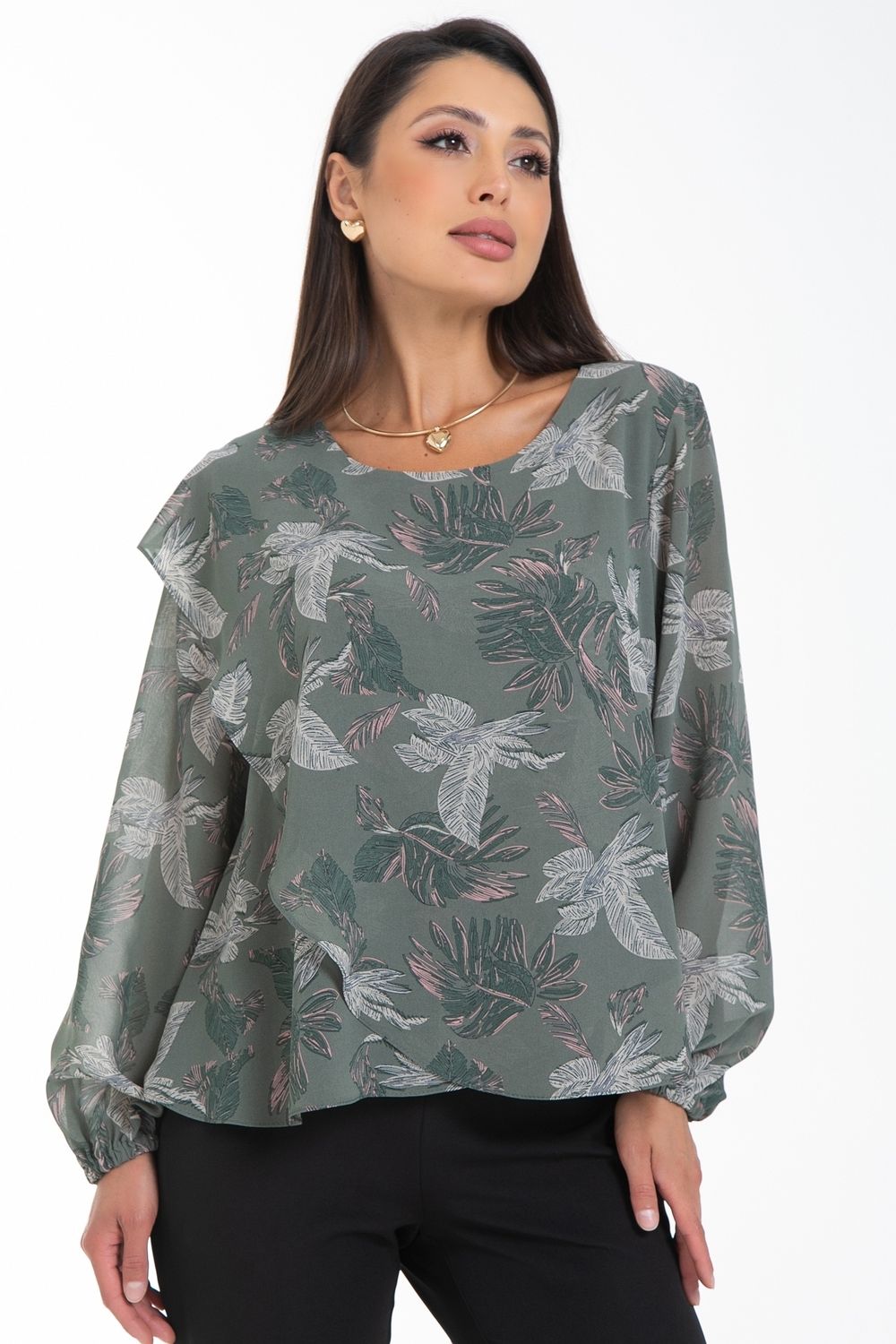 Блуза Красивая из шифона (олива) Diolche