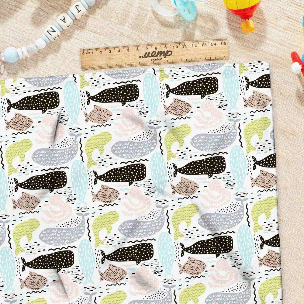 Ткань футер 2-х нитка киты и кашалоты