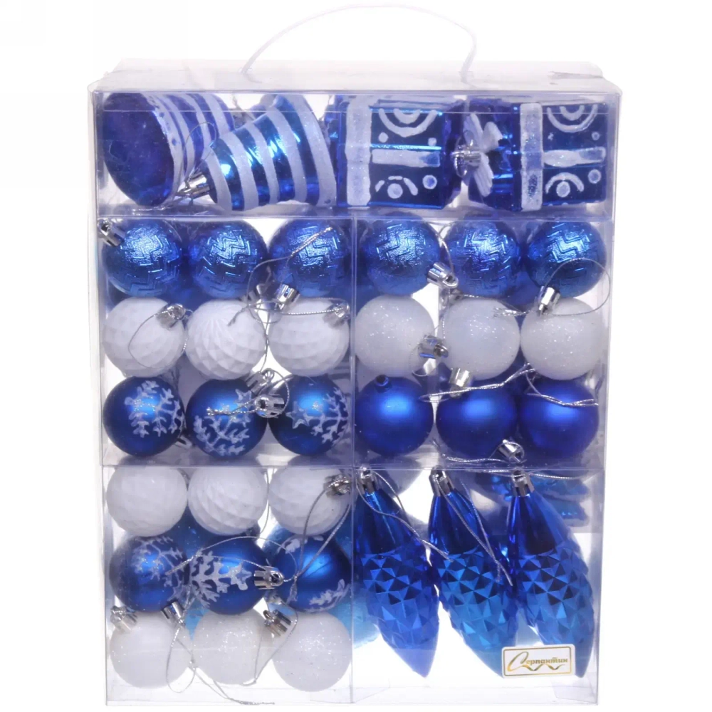 Набор елочных украшений «Зимний калейдоскоп» (в наборе 53 шт), Синий/Белый