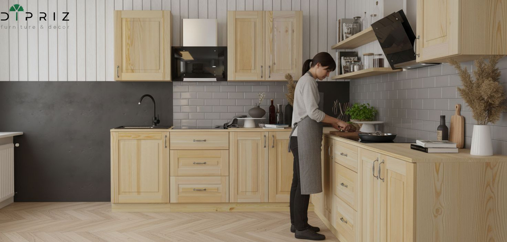 Кухонный модуль напольный, 60х60х85, Стокгольм Натур, под духовой шкаф, с ящиками, со столешницей, массив дерева, в лаке, Dipriz