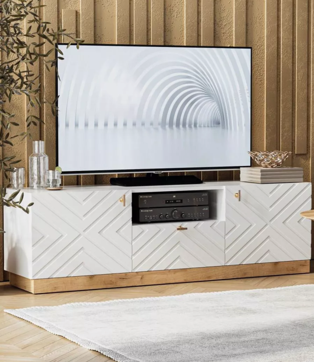 ТВ тумба фант 2 белый экспо/дуб золотистый