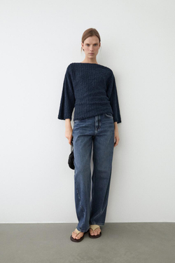 Massimo Dutti Хлопковый вязаный свитер, темно-синий