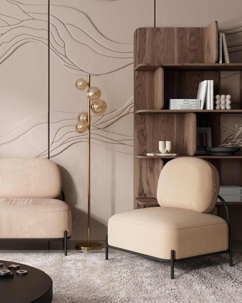 Кресло Стоун велюр рельефный молочный