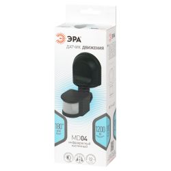 Датчик движения ЭРА MD 04 настенный инфракрасный 1200 Вт угол 180° IP44 черный | Датчики движения