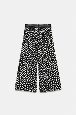ZARA БРЮКИ-КЮЛОТЫ В ГОРОШЕК С ПОЯСОМ, ЧЕРНЫЙ/БЕЛЫЙ