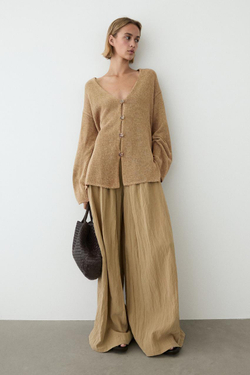 Massimo Dutti Брюки-палаццо со складками, цвет верблюжьей шерсти